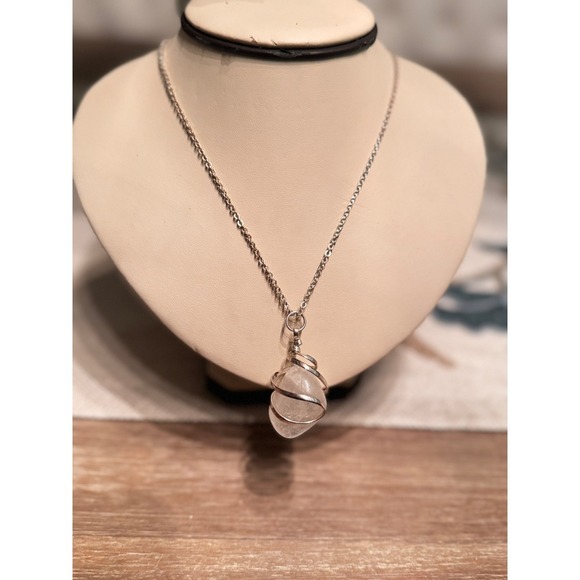 Crystal Quartz Necklace Silver Wire Wrapped Pendant Healing Stone Jewelry - Picture 3 of 7